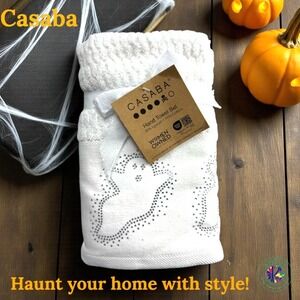 Casaba Halloween Hand Towels Set of 2 – White with Ghost Rhinestones – OEKO-TEX®